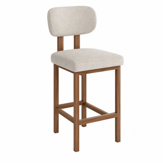 Taburete de bar de madera maciza de haya con respaldo tapizado asiento rectangular beige y madera natural 95 cm