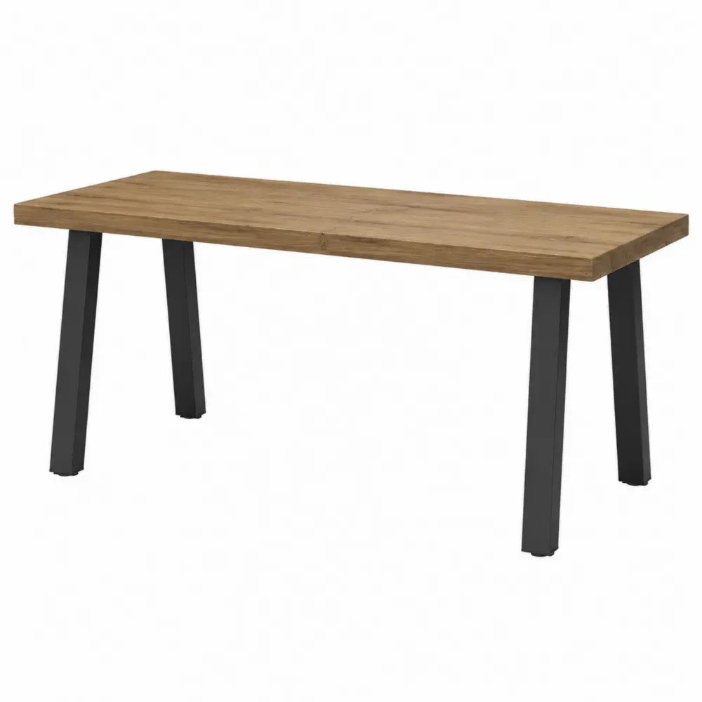 Mesa de exterior de madera maciza con estructura metálica negra diseño rectangular 180 x 80 x 75 cm