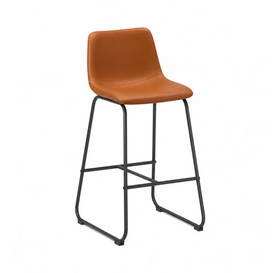 Taburete de bar con respaldo integrado asiento tapizado en PU naranja y estructura metálica negra 95 cm