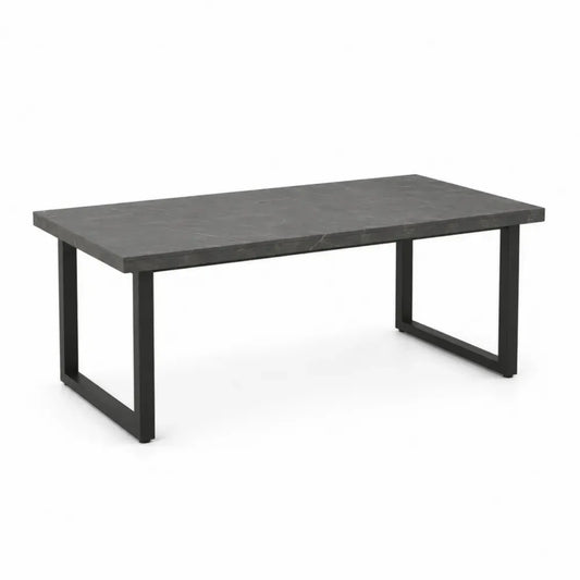 Mesa de comedor de exterior tablero de piedra sinterizada gris estructura metálica negra rectangular 180 cm 90 cm 75 cm